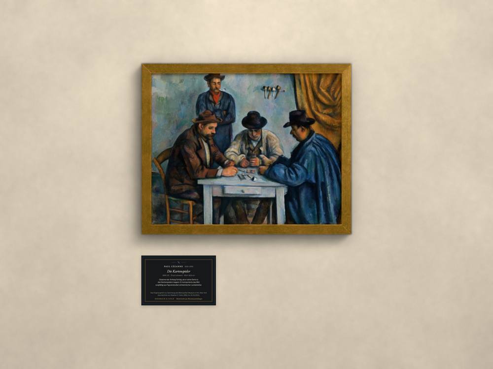 Paul Cézanne, Die Kartenspieler, im goldenen Rahmen mit Museumskarte