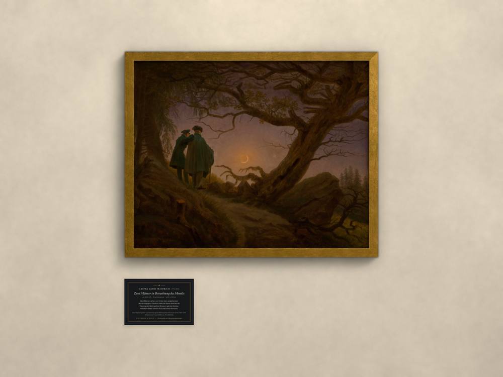 Caspar David Friedrich, Zwei Männer in Betrachtung des Mondes, im goldenen Rahmen mit Museumskarte