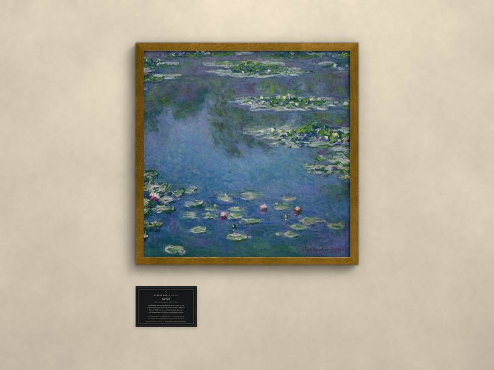 Claude Monet, Seerosen, im goldenen Rahmen mit Museumskarte