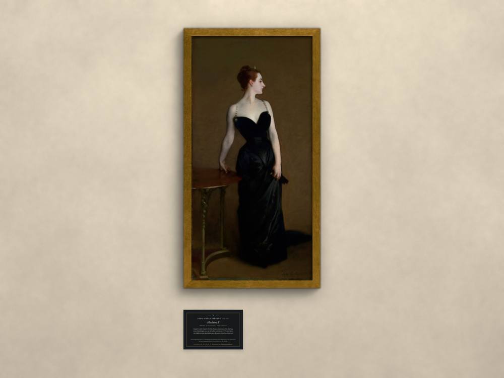 John Singer Sargent, Madame X, im goldenen Rahmen mit Museumskarte