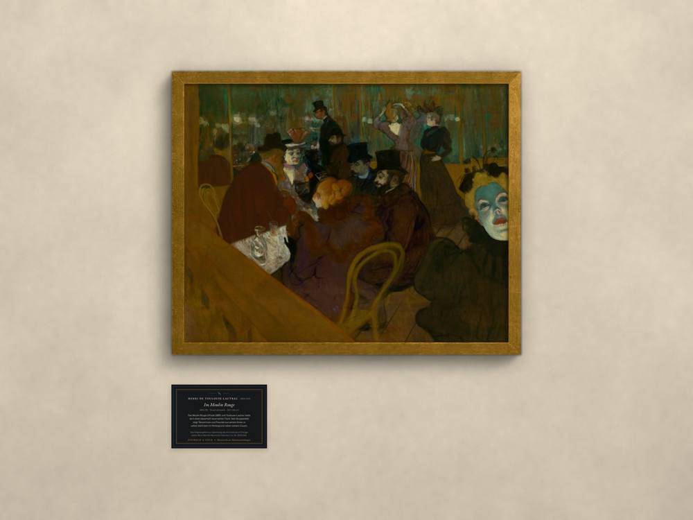 Henri de Toulouse-Lautrec, Im Moulin Rouge, im goldenen Rahmen mit Museumskarte