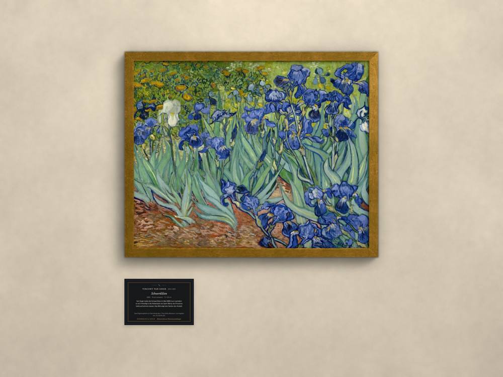Vincent van Gogh, Schwertlilien, im goldenen Rahmen mit Museumskarte