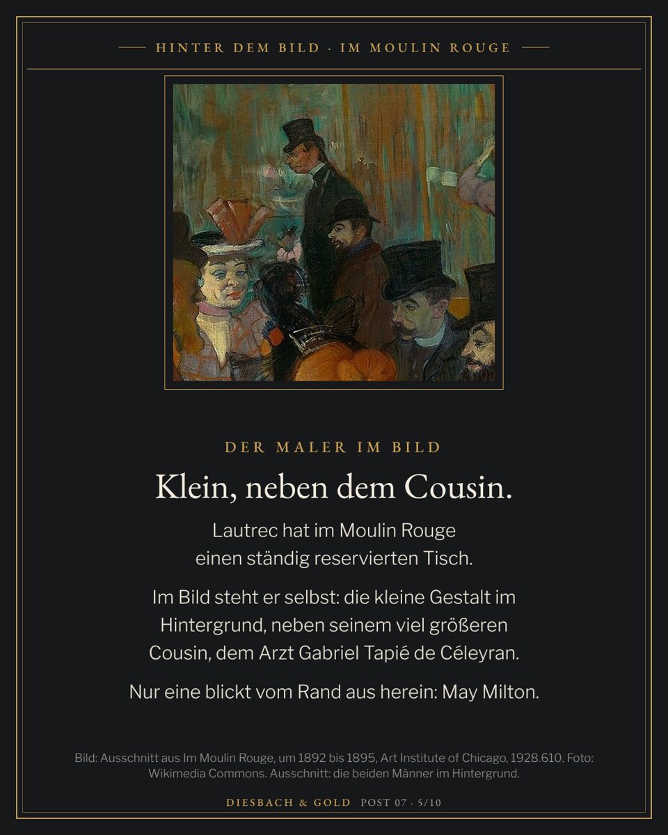 Ausschnitt mit zwei Männern im Hintergrund, einem großen Mann im Zylinder und einem kleinen bärtigen Mann mit Hut.