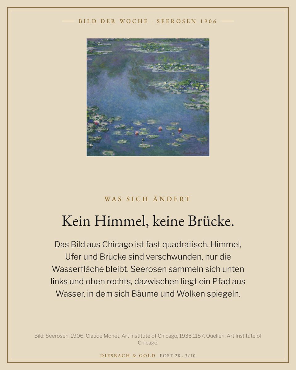 Das Gemälde von 1906 als Ganzes: fast quadratisch, ohne Himmel, Ufer und Brücke.