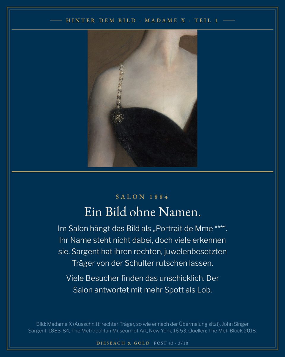 Ausschnitt mit der Schulter und dem juwelenbesetzten Träger über dem schwarzen Mieder, so wie der Träger heute sitzt.