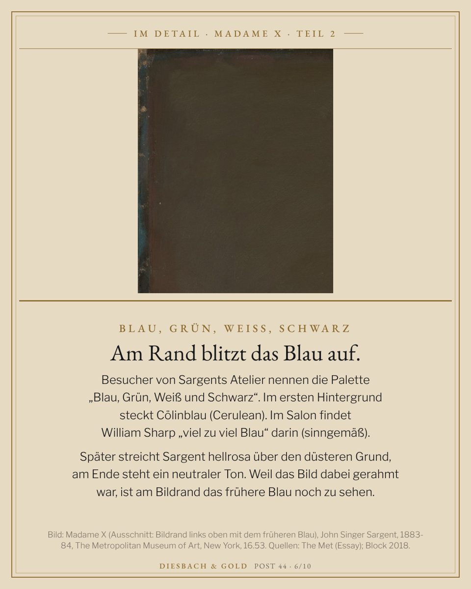 Ausschnitt des linken oberen Bildrandes mit dunkelbraunem Grund und einem schmalen blaugrünen Streifen, in dem die frühere Hintergrundfarbe sichtbar bleibt.